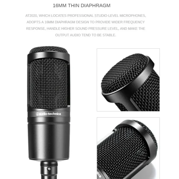 100% Original Audio Technica AT2020 Wired Cardioid Condenser Microphone Professional Live Recording Vocal Pro Studio Karaoke Mic - Image 2