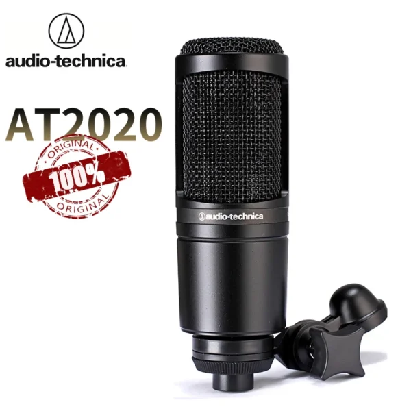 100% Original Audio Technica AT2020 Wired Cardioid Condenser Microphone Professional Live Recording Vocal Pro Studio Karaoke Mic