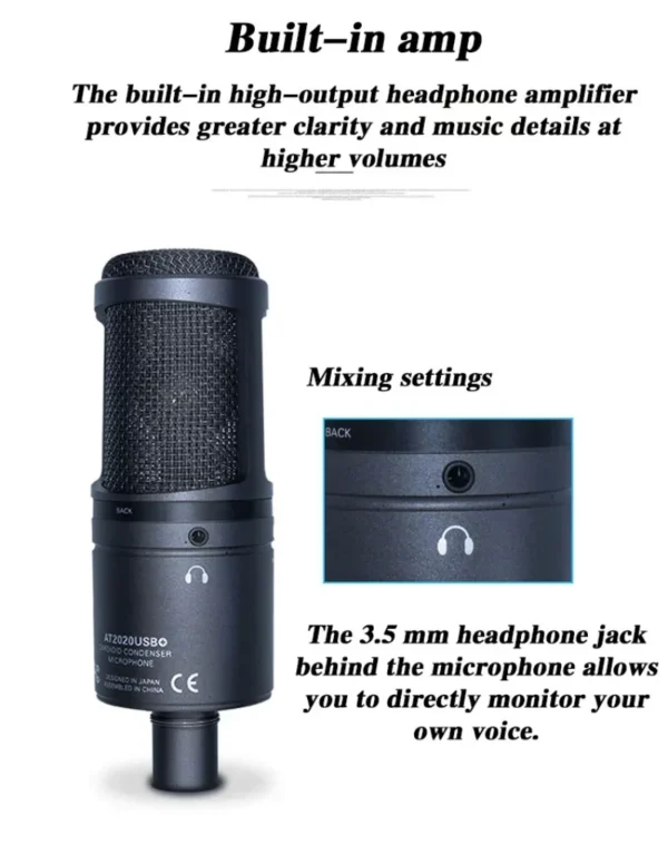 100% Original Audio Technica AT2020USB+ Condenser Microphone Set Professional Recording USB Microphone Live Singing Mobile MIC - Image 3