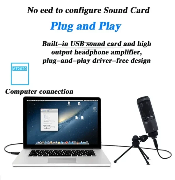 100% Original Audio Technica AT2020USB+ Condenser Microphone Set Professional Recording USB Microphone Live Singing Mobile MIC - Image 4