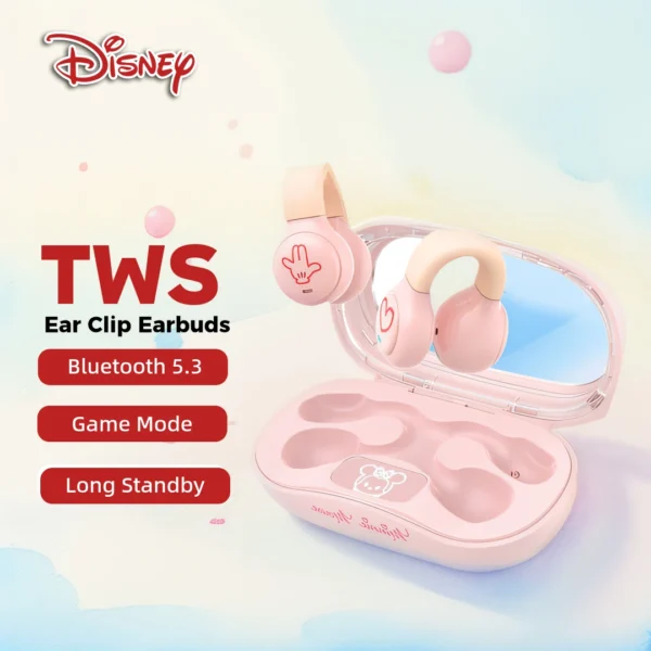 Disney Ear-Clip Earbuds Wireless Bluetooth 5.3 Bone Conduction Headphone HIFI Surround Stereo Sports Gaming Earphones with Mic