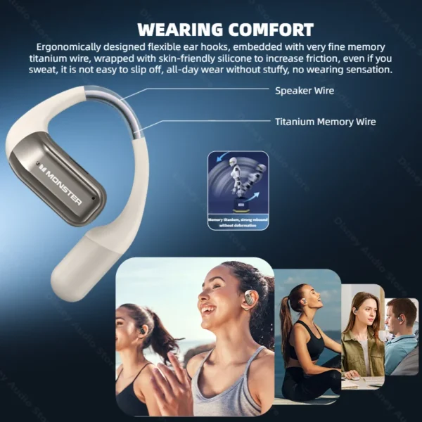 Monster OWS Bone Conduction Wireless Headphones Bluetooth 5.3 Open Ear Sport Ear Hook 32H ENC Noise Cancelling IPX5 Earphones - Image 4