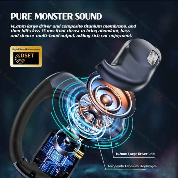 Monster Wireless Bluetooth 5.4 OWS Headphones OPEN EAR AC310 ENC Noise Cancelling Earphones IPX5 Sports Gaming Earhook 800mAh - Image 4